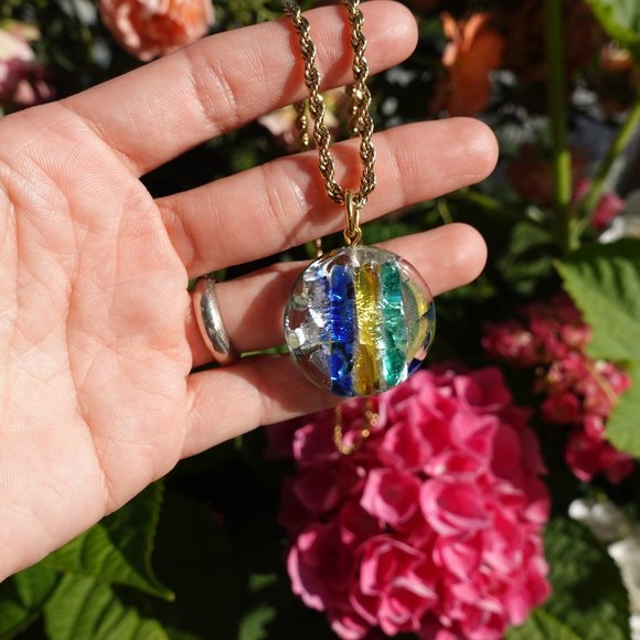 Candy round pendant Japanese Lamp work pendant with gold rope chain necklace - Picture 2 of 4